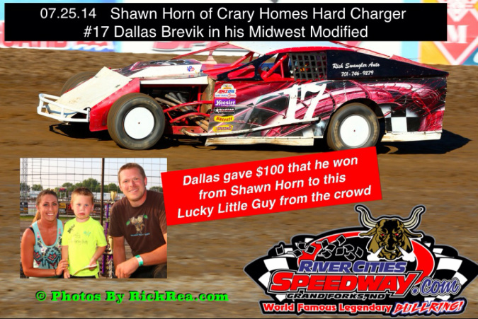 Dallas Brevik Shawn Horn of Crary Homes Hard Charger of the Night at River Cities Speedway 