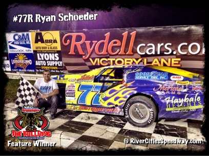 #77R Ryan Schroeder of Devils Lake ND RCS Feature Winner 8-10-12 River Cities Speedwau