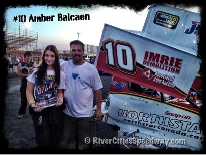#10 Amber Balcaen with her dad Mike Balcaen - Photo by Rick Rea - River Cities Speedway